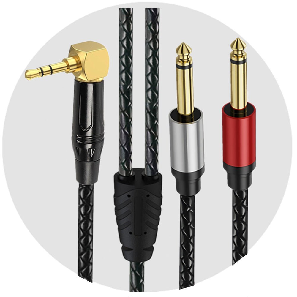 Set of audio cables with different connector styles on a white background