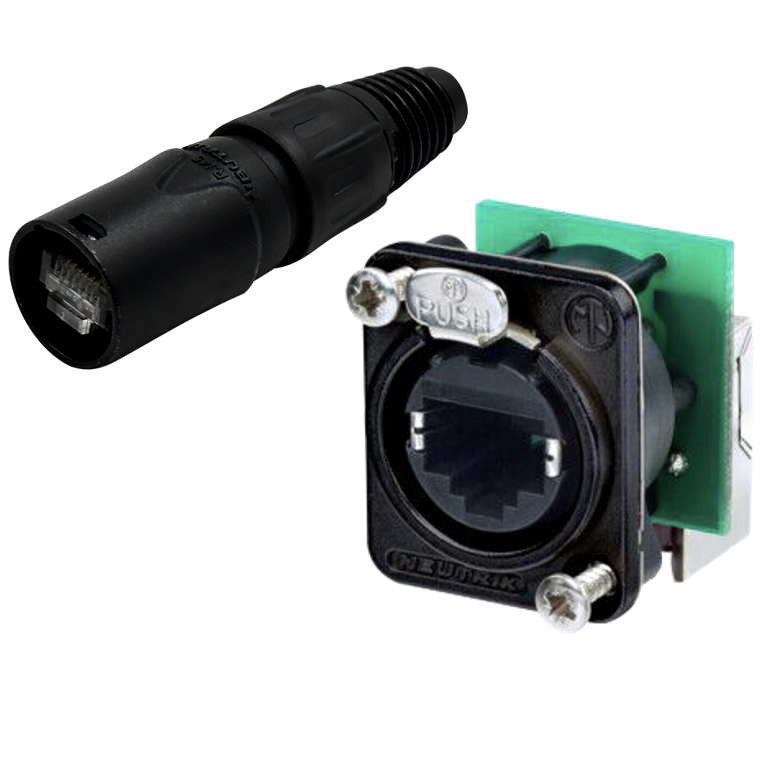 Black audio connector and socket on a white background