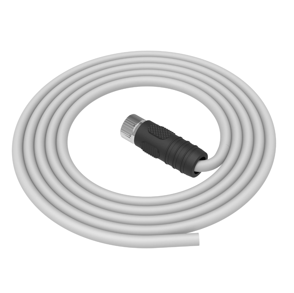 White cable with a black connector on a white background