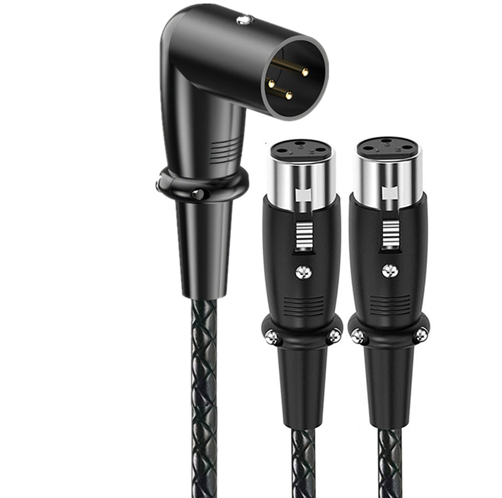 3pin XLR Y splitter cable with 1 male to 2 female right-angle XLR connectors and braided audio cable