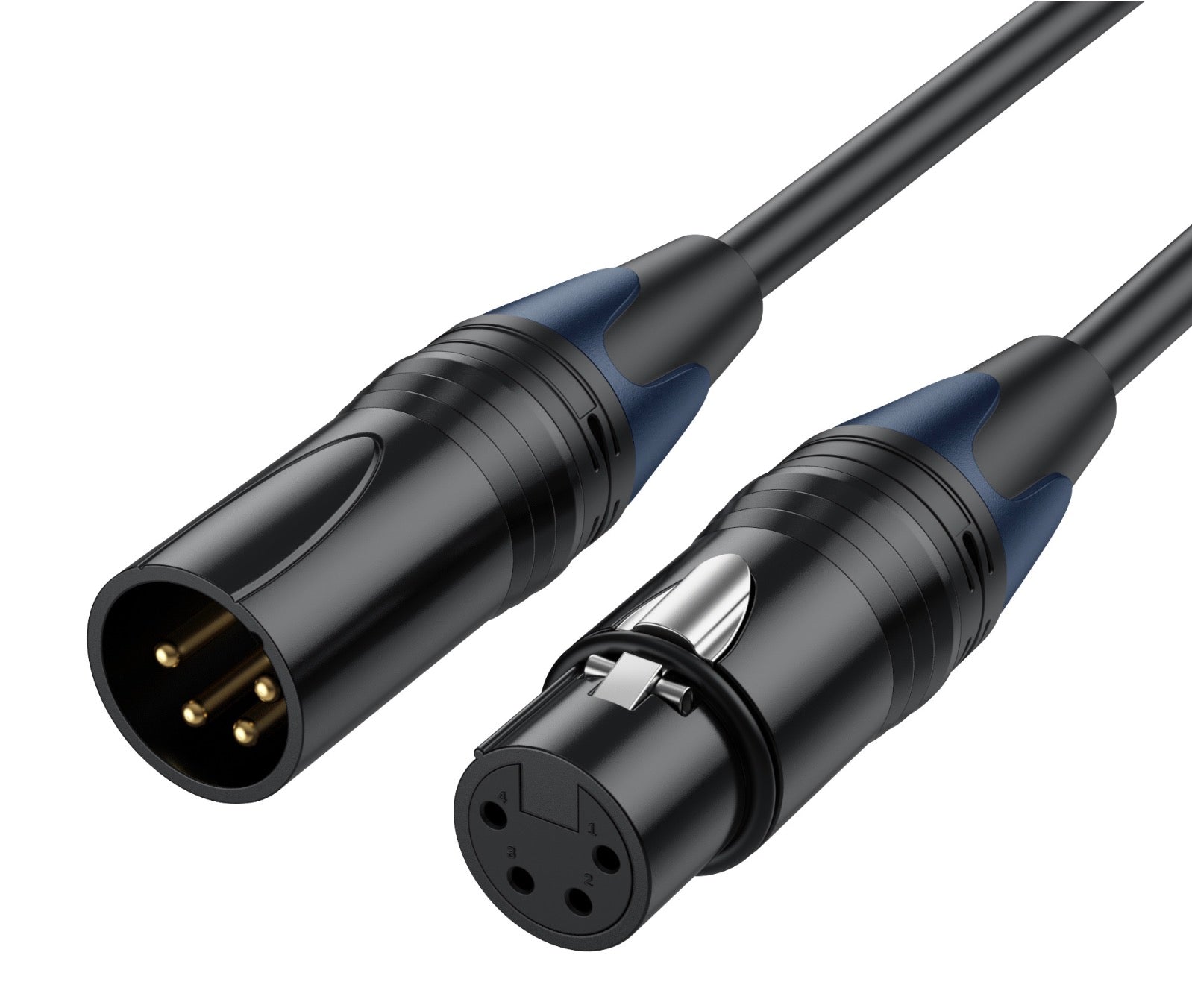 4 pin XLR male and female locking connectors on power extension cable