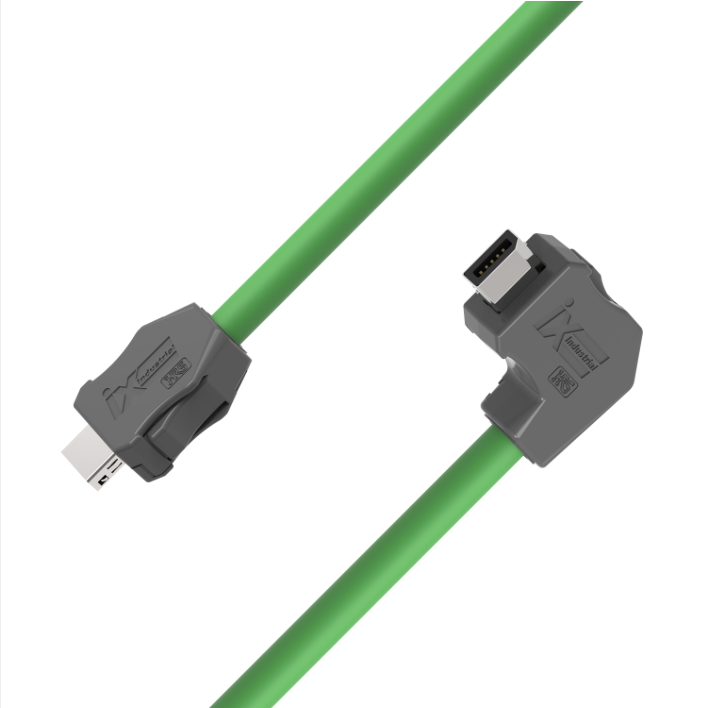 IX industrial CAT6A Ethernet cable with IX B-Key down angled connectors
