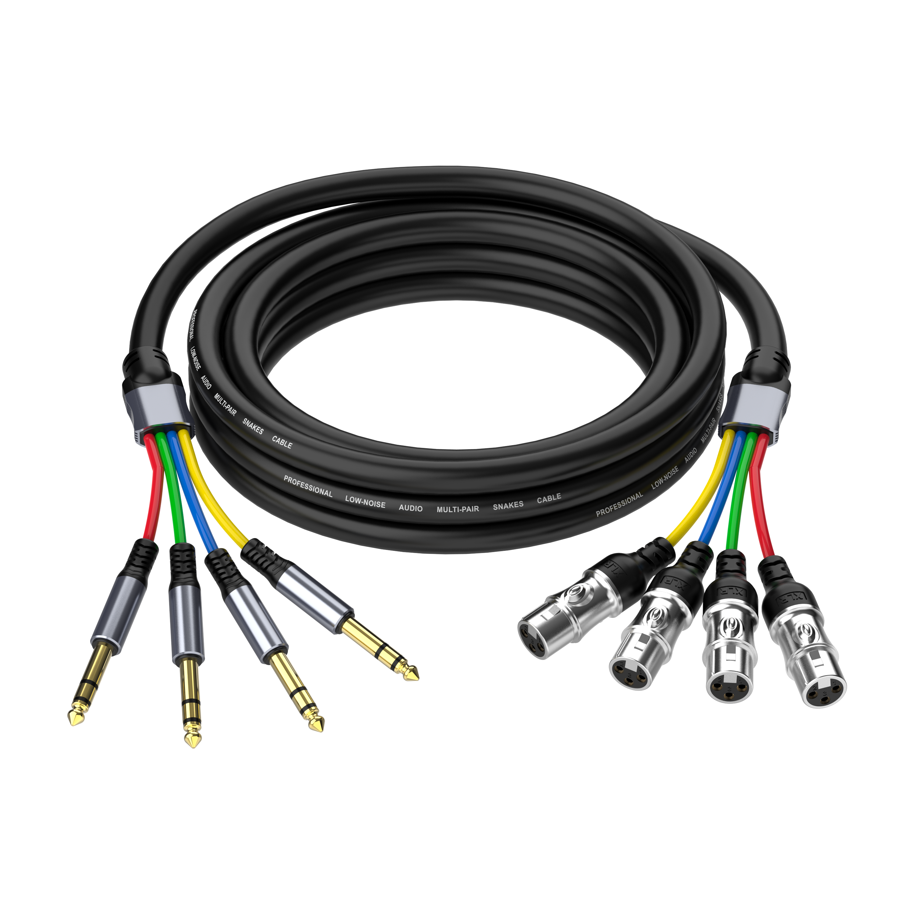 4 Channel 1/4" TRS to XLR Snake Cable | 6.35mm Male to 3Pin XLR Female | Pro Audio Effects Snake Connector