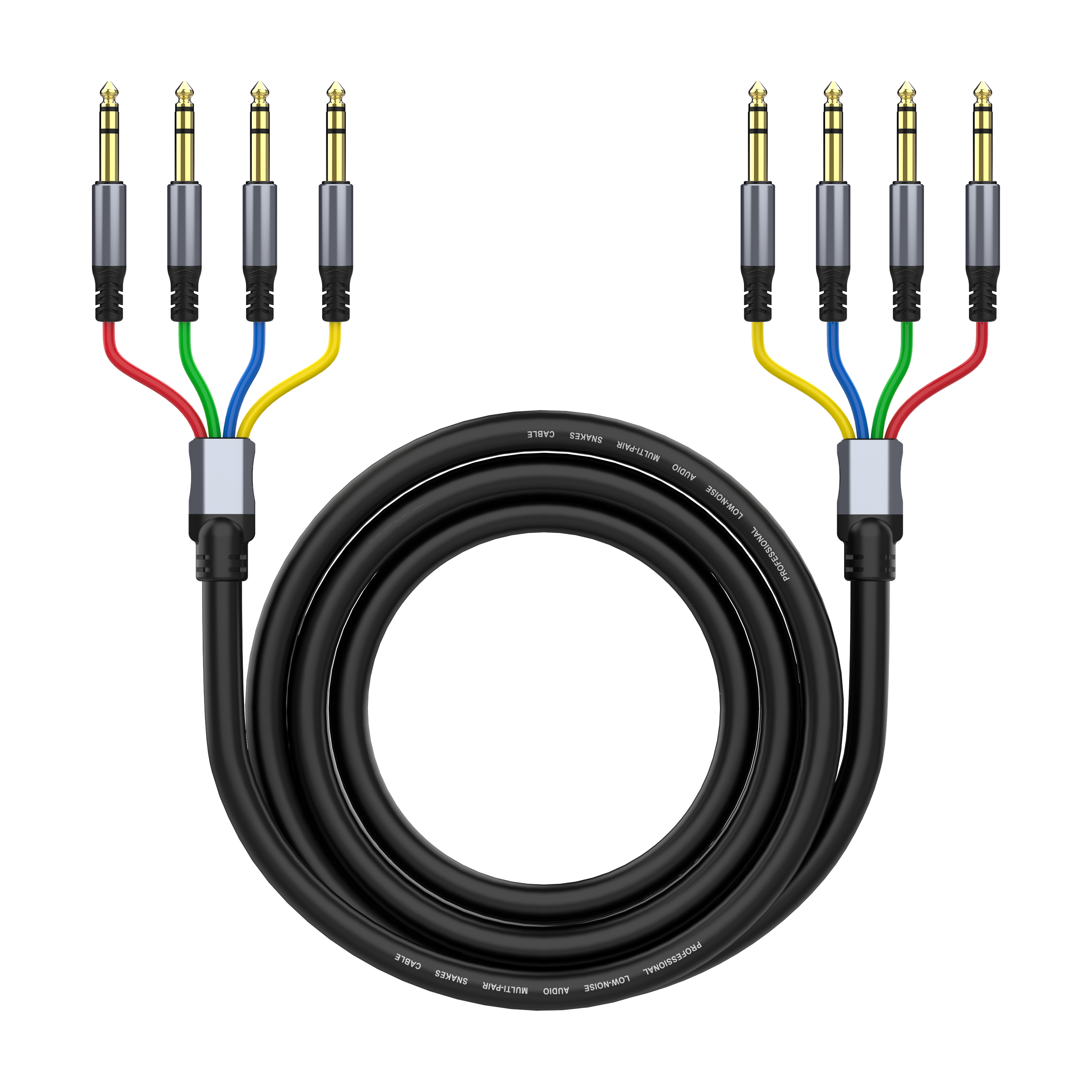 4 way 6.35mm 1/4 inch male to male multicore audio cable with colour coded fan out for live sound and studio use