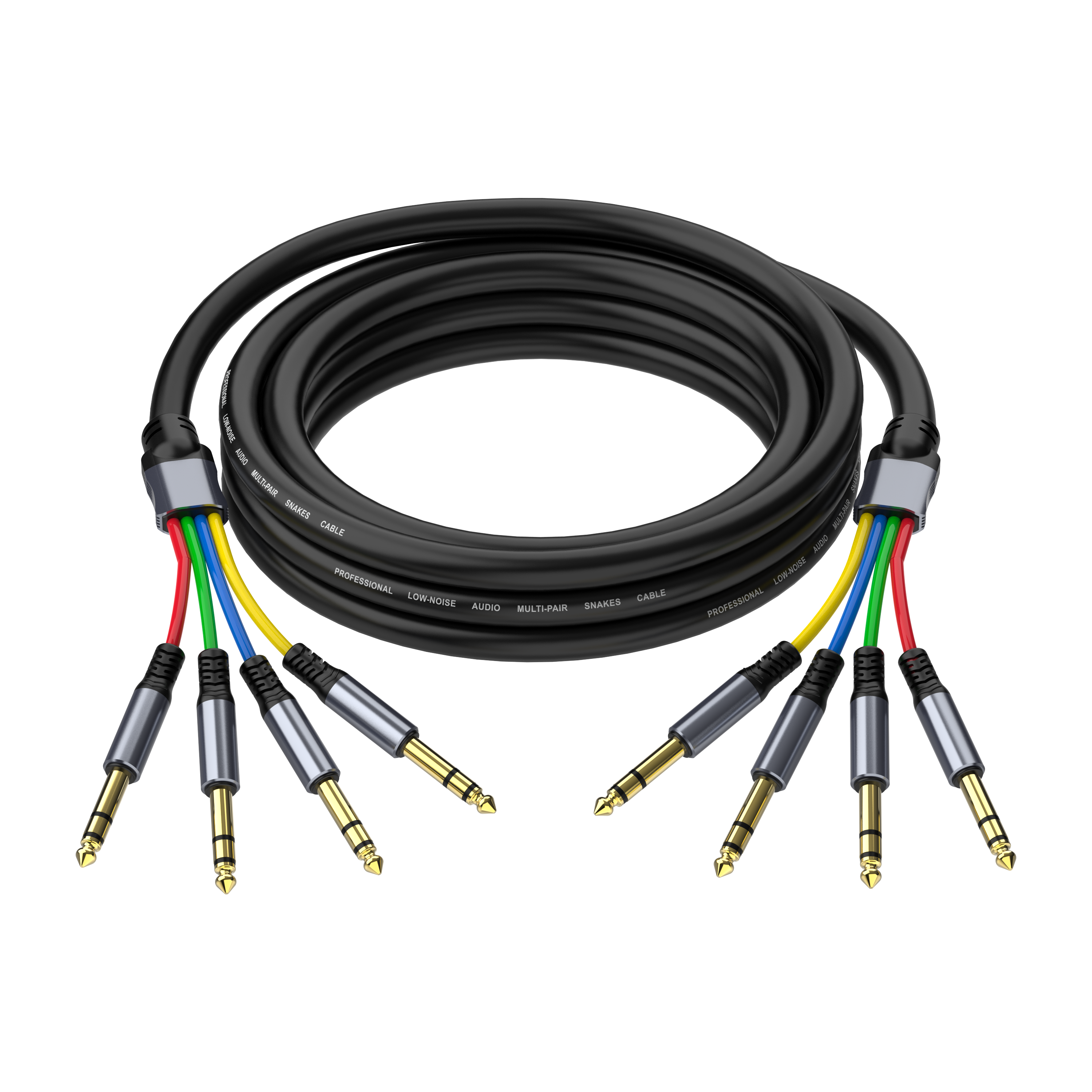 4 way 6.35mm 1/4 inch male to male multicore audio cable with colour coded fan out for live sound and studio use