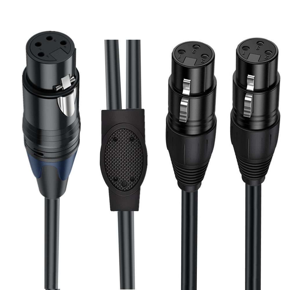 Close-up of 4 pin XLR female and dual 3 pin XLR female connectors with gold-plated contacts