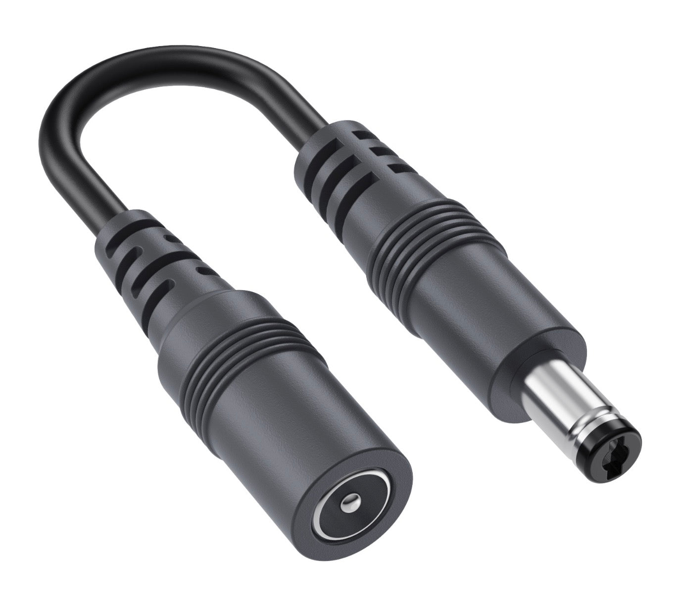 DC male and female 5.5mm x 2.1mm barrel connectors on extension cable
