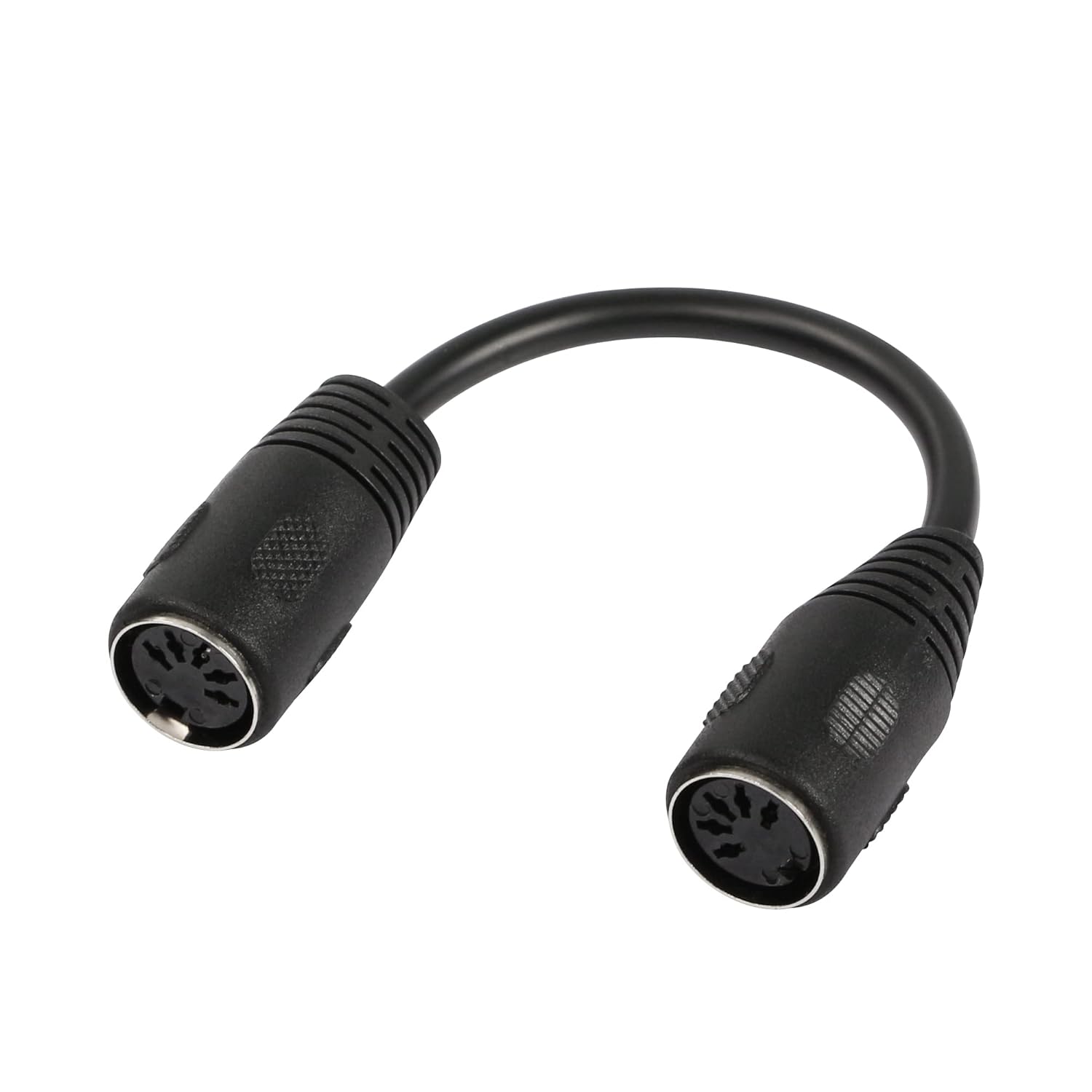 A black 5-pin din female to female audio extension cable.