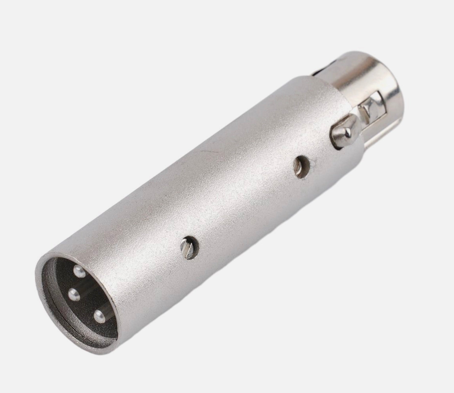 Metallic audio connector on a white background