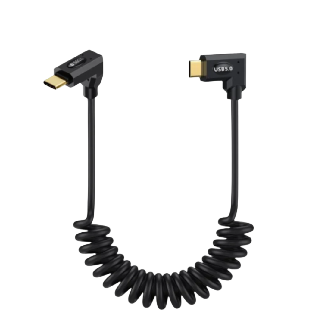 USB 5.0 Retractable Thunderbolt Cable | USB C to USB C Coiled | 80Gbps, 240W PD, 16K/8K Ultra HD 1m