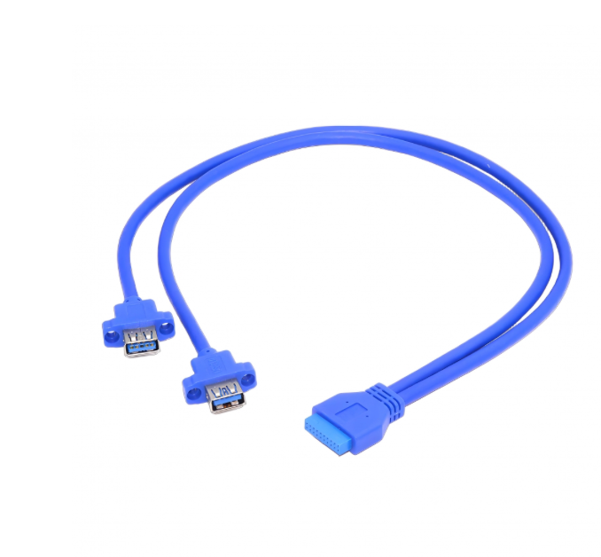 Dual USB 3.0 Female Type-A Panel Mount to 20-Pin 19-Pin Motherboard Header Cable | Internal USB Extension Lead