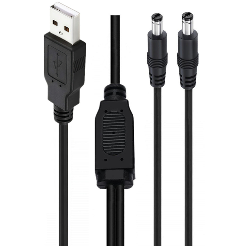 USB to dual DC 5.5x2.1mm power splitter cable 1m