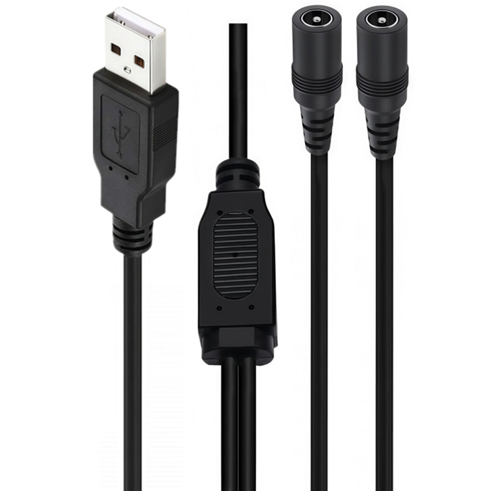 USB to dual DC 5.5x2.5mm female