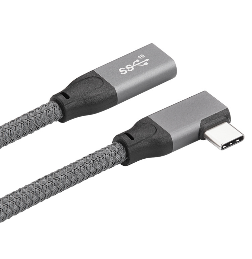 USB 3.2 Type C Female to Male Extension Cable, 100W PD Fast Charging, Side-Elbow Design, Data & Video Transfer