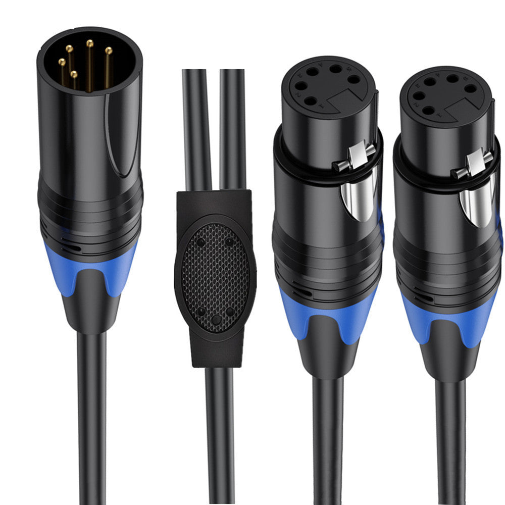 Close-up of 5 pin XLR female connectors with locking latch for DMX lighting