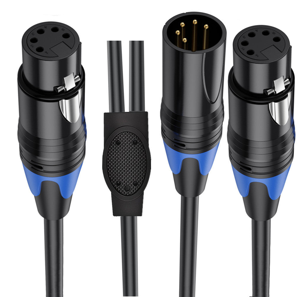 Close-up of 5 pin XLR female and male connectors with locking mechanism