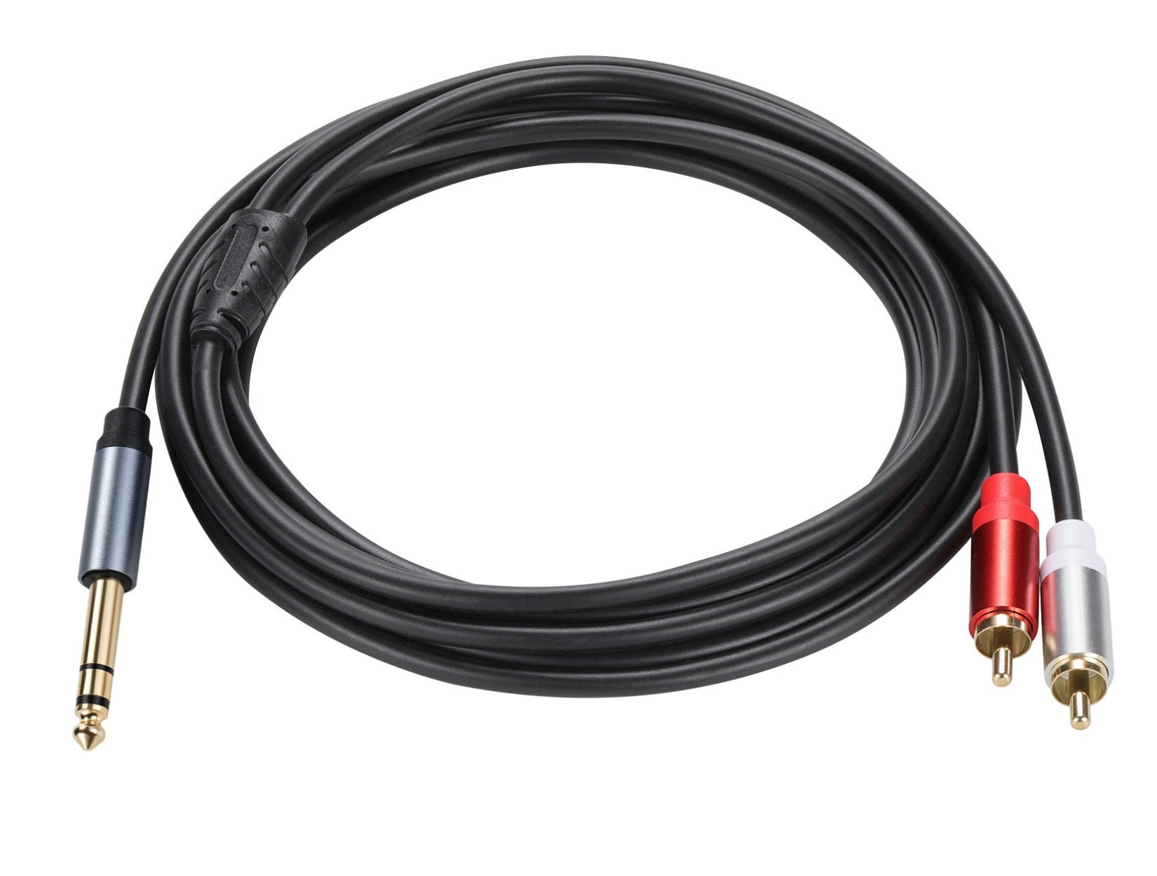 6.35mm male jack to dual RCA phono male stereo audio Y splitter cable with oxygen-free copper conductors
