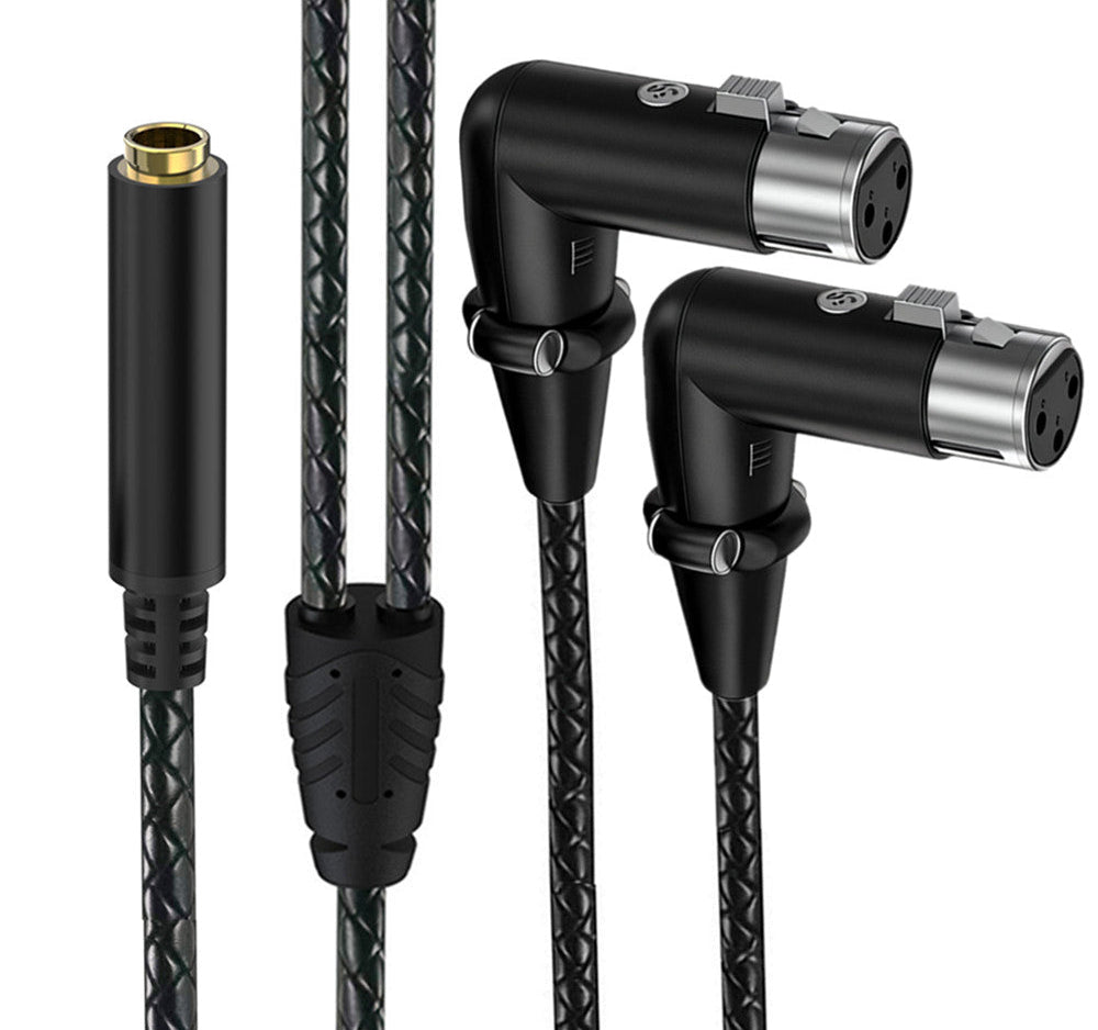 6.35mm TRS stereo female to dual right-angle XLR female audio breakout cable