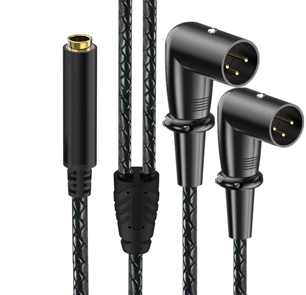 6.35mm TRS stereo female to dual right-angle XLR male audio breakout cable