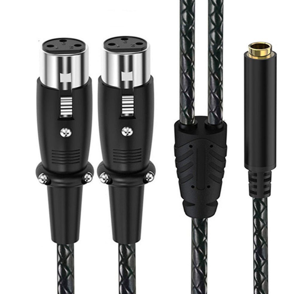 6.35mm TRS stereo female to dual 3-pin XLR female audio breakout cable