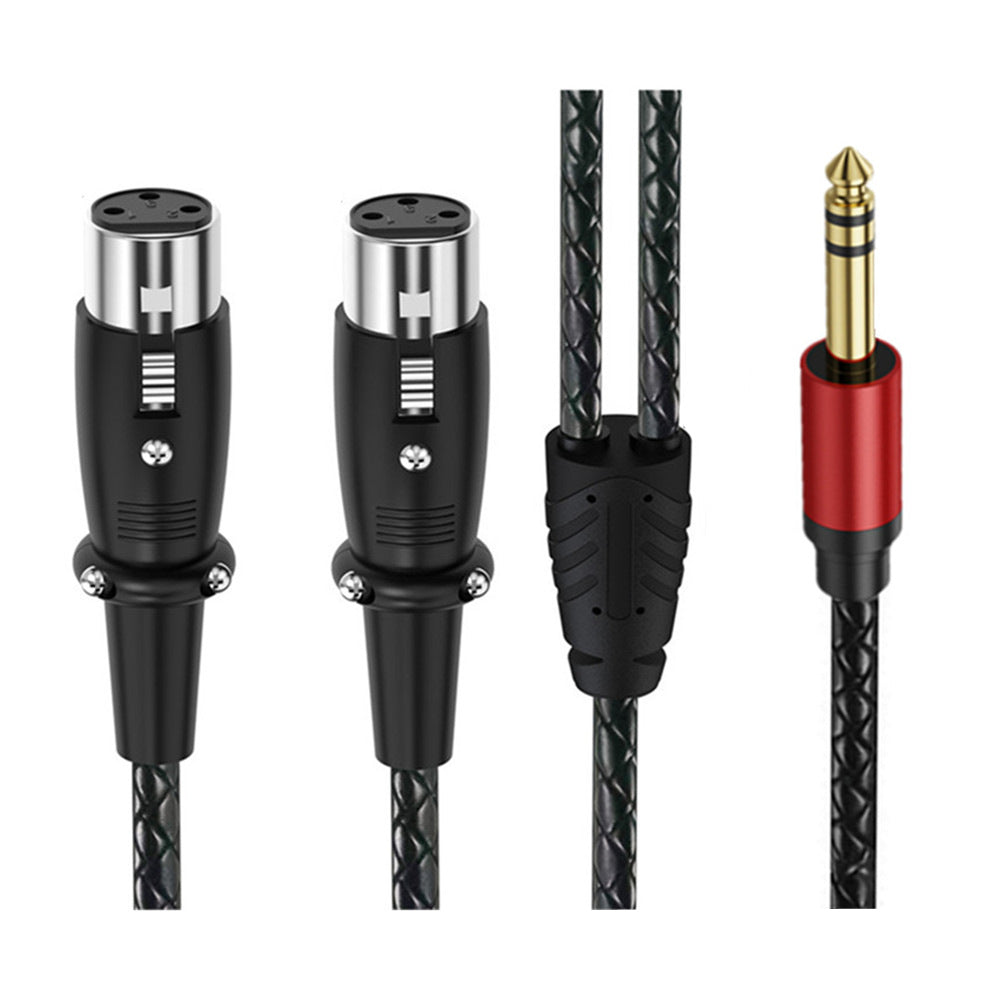 6.35mm TRS stereo male to dual 3-pin XLR female audio breakout cable