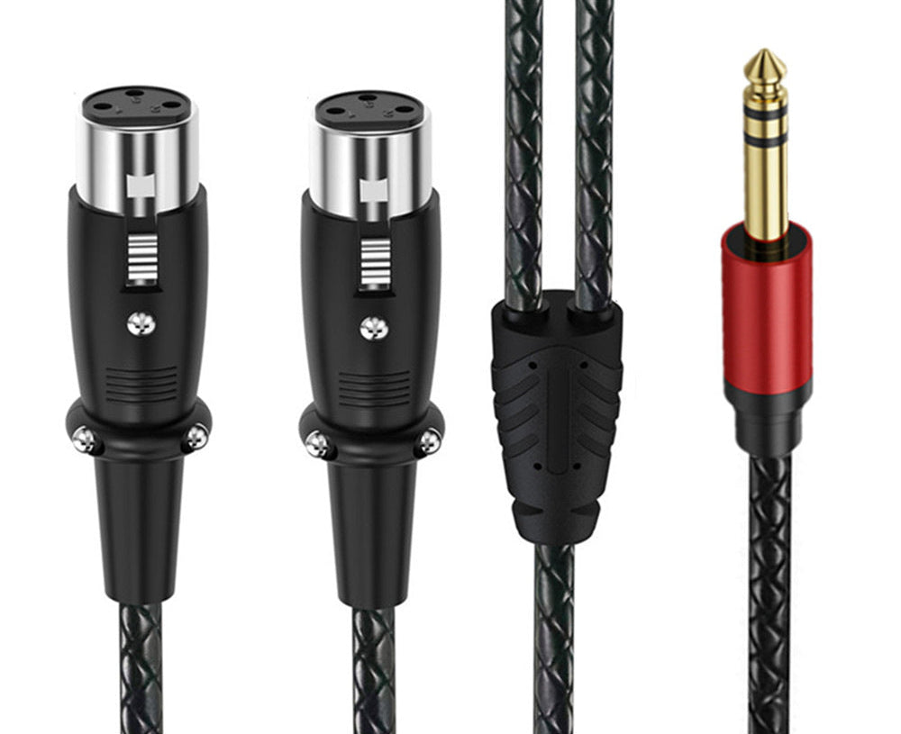6.35mm TRS stereo male to dual 3-pin XLR female audio breakout cable