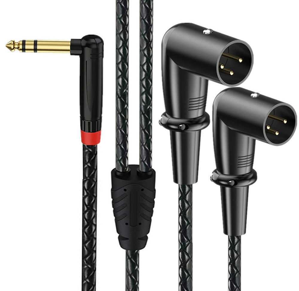 6.35mm TRS stereo male to dual right-angle XLR male audio breakout cable