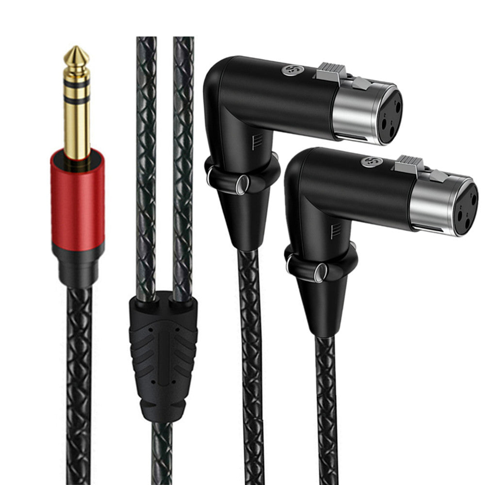 6.35mm TRS stereo male to dual right-angle XLR female audio breakout cable