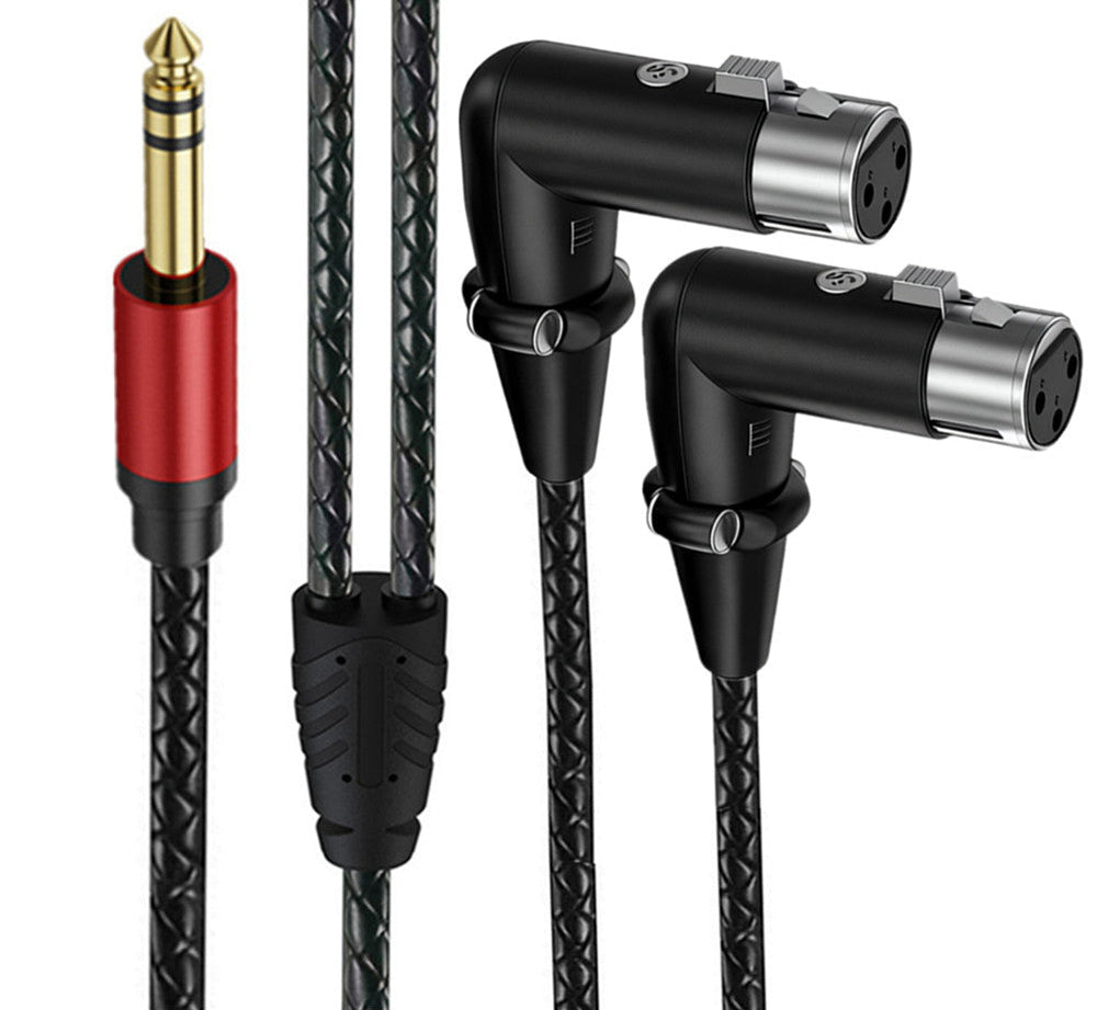 6.35mm TRS stereo male to dual right-angle XLR female audio breakout cable