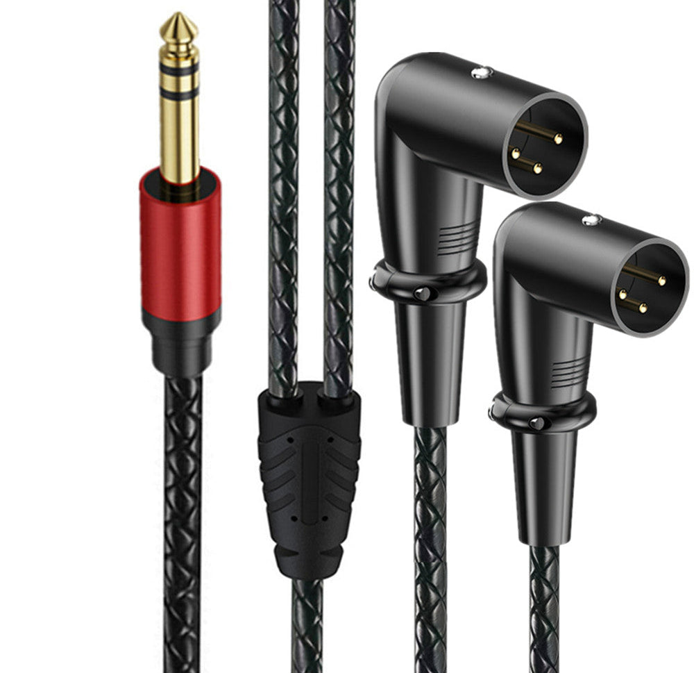 6.35mm TRS stereo male to dual right-angle XLR male audio breakout cable