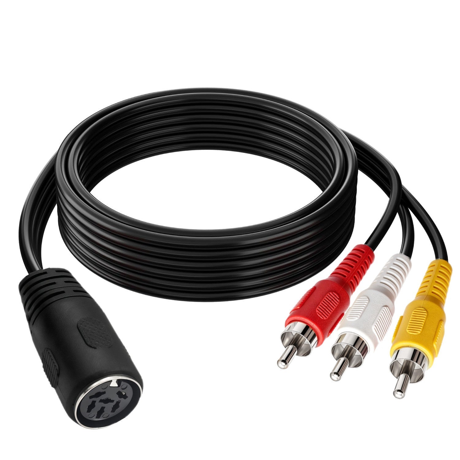 6-pin DIN female cable with red white and yellow RCA male connectors