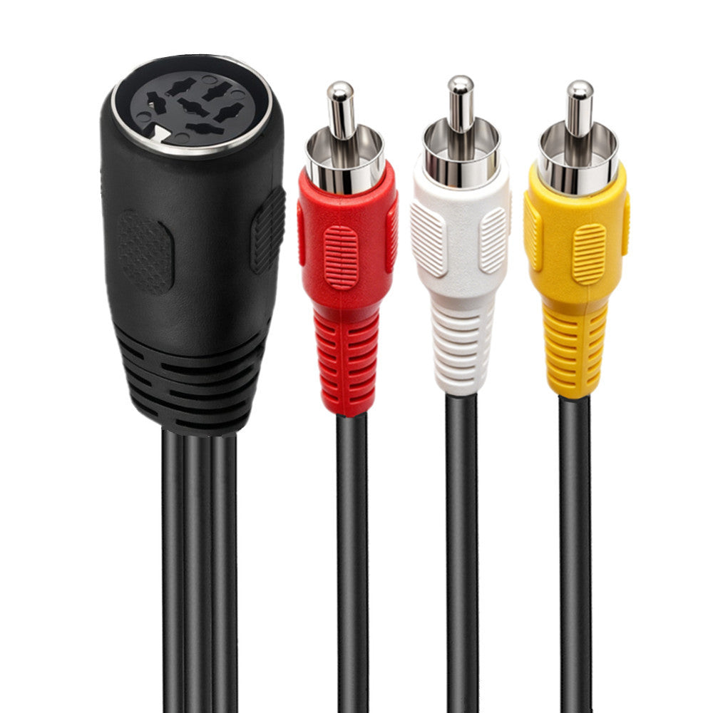 6-pin DIN female to 3 RCA male composite video and stereo audio cable