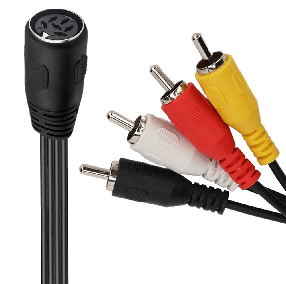 6-pin DIN female to 4 RCA male audio video adapter cable