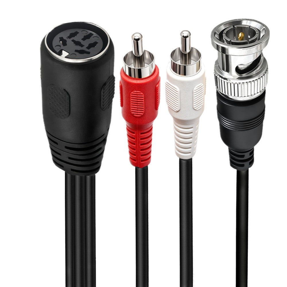 6-pin DIN female to dual RCA male and BNC male audio cable