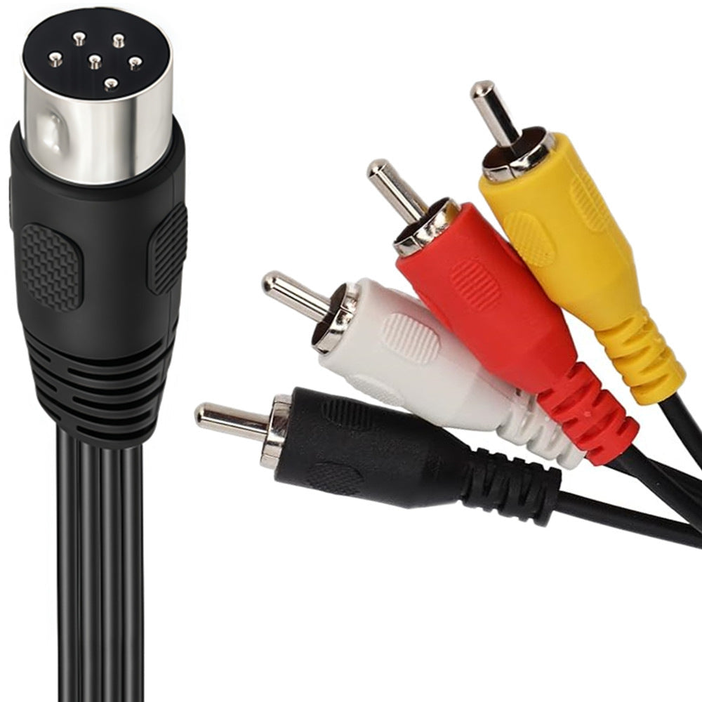 6-pin DIN male to four RCA male audio video adapter cable