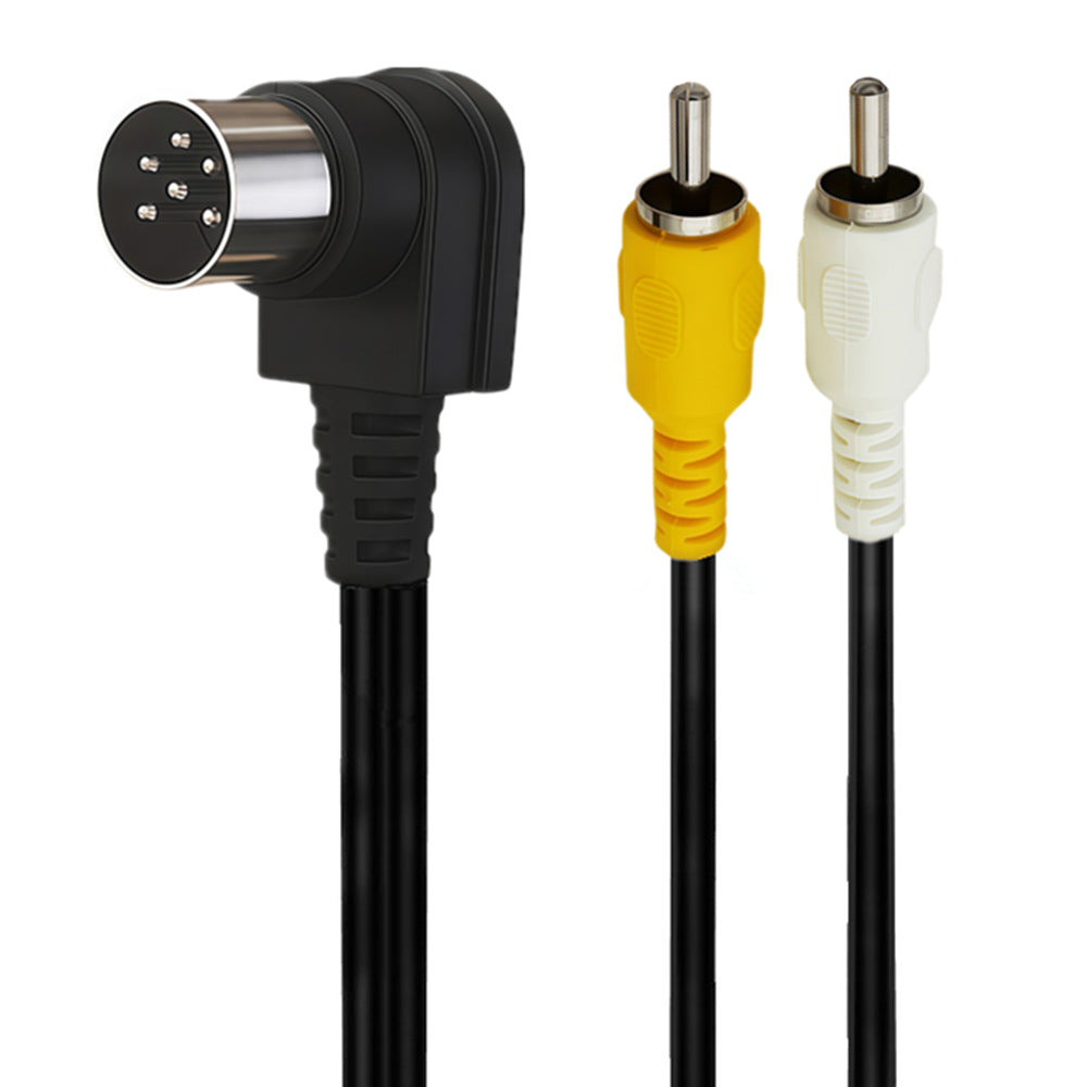 6-pin DIN to dual RCA right-angle composite video and mono audio cable