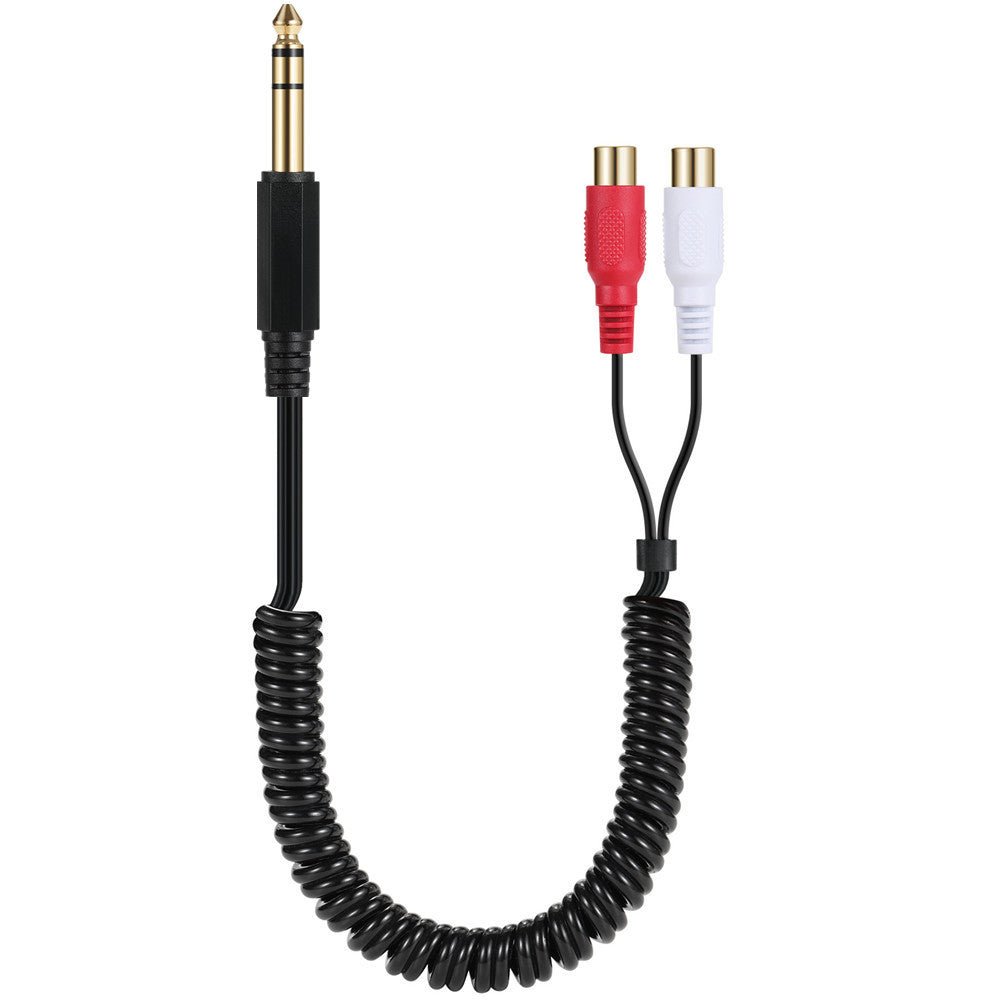 6.35mm 1/4 inch TRS to 2 RCA Stereo Audio Y Splitter Coiled Cable