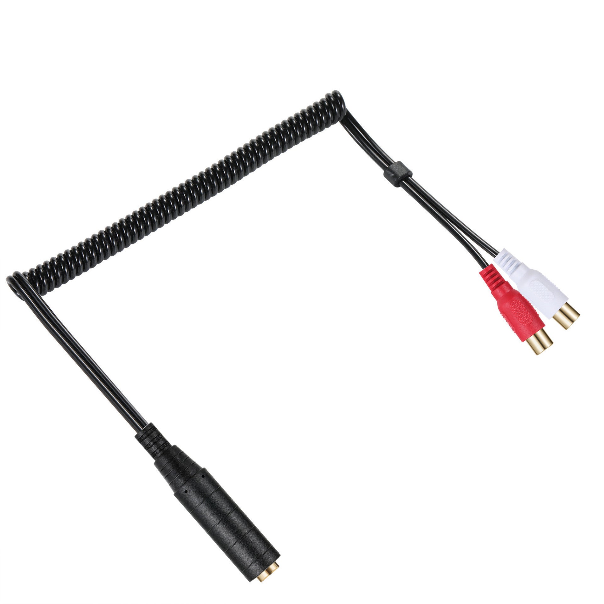 6.35mm 1/4 inch Female to Dual RCA Female Stereo Audio Y Splitter Coiled Cable
