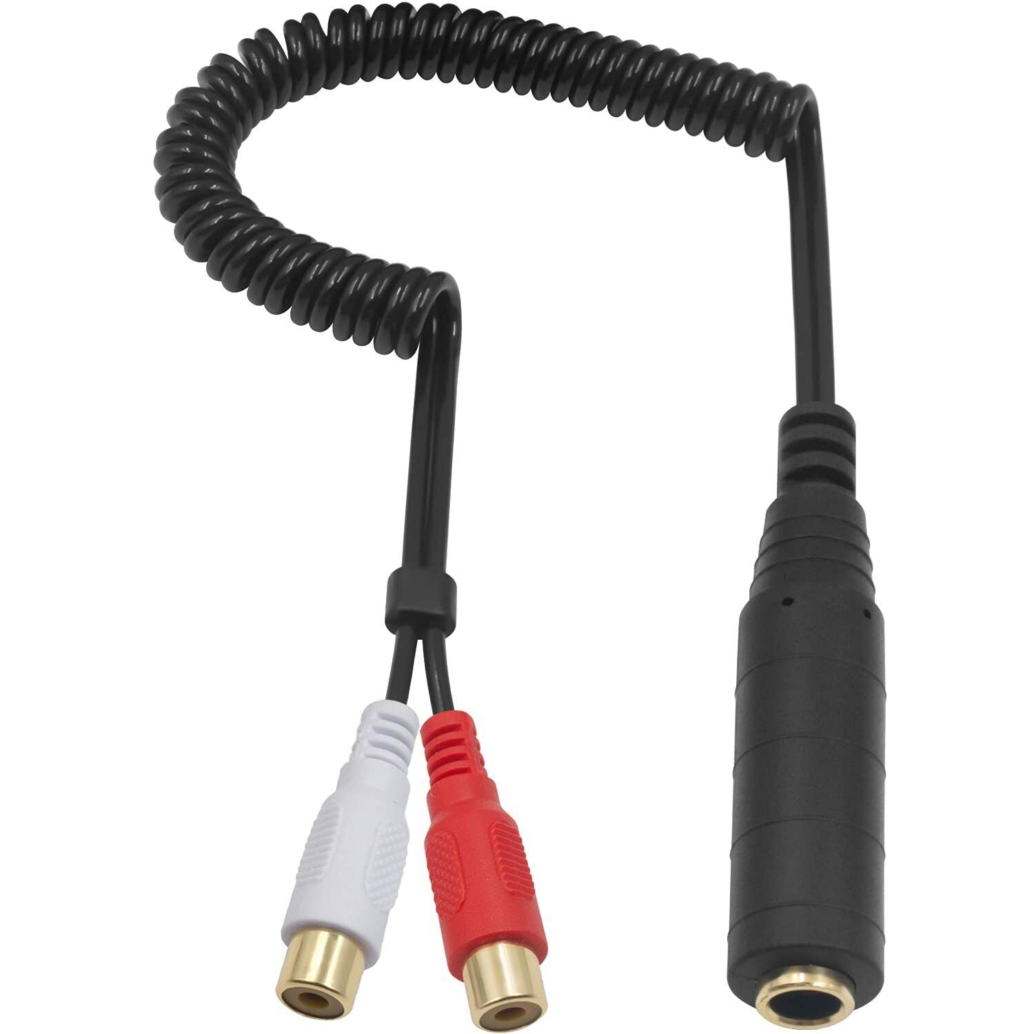 6.35mm 1/4 inch Female to Dual RCA Female Stereo Audio Y Splitter Coiled Cable