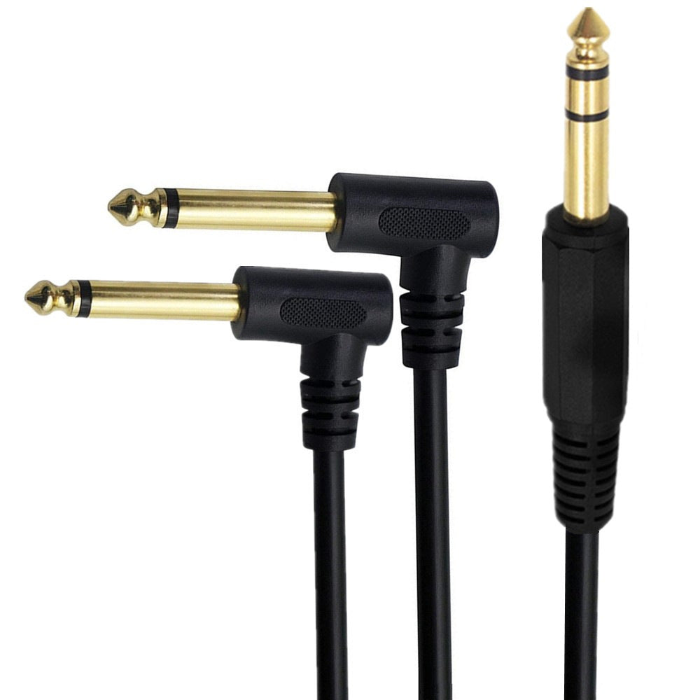 6.35mm 1/4 inch TRS Stereo Male to Angled Dual 6.35mm Mono TS Male AUX Audio Y Splitter Cable