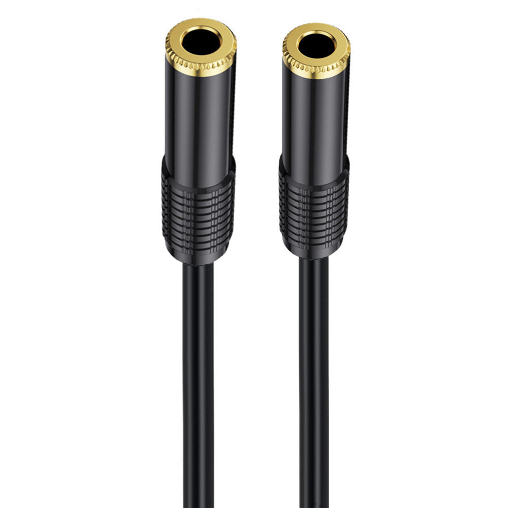 A black 6.35mm 1/4" TRS Mono Jack female to female audio extension cable with gold-plated connectors.