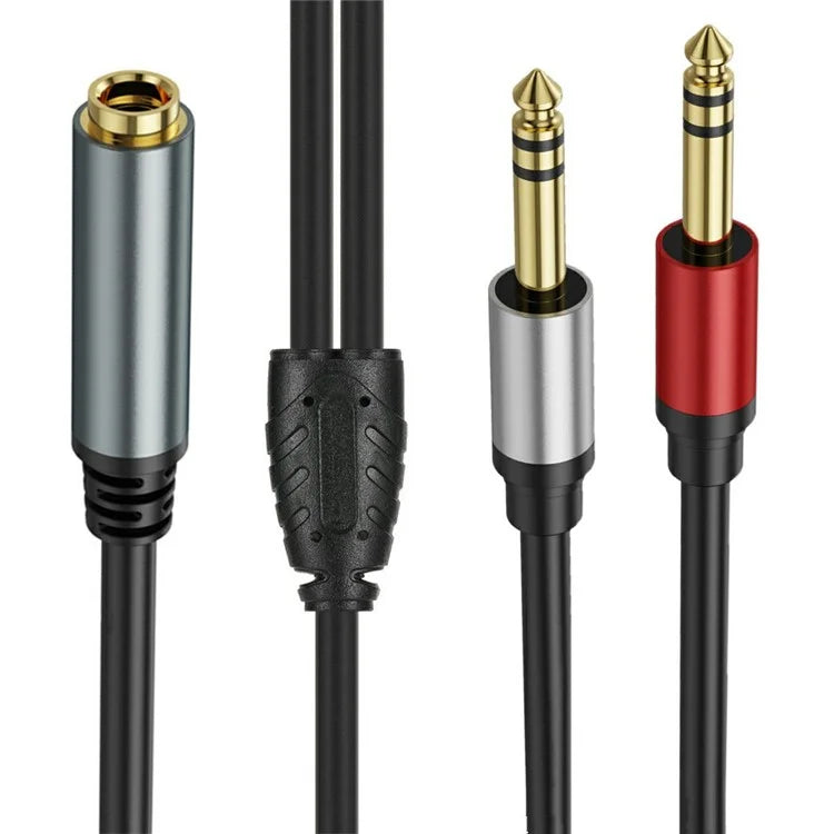 6.35mm Female Jack to 2 x 1/4" Male Plug Stereo Audio Adapter Y Splitter Speaker Cable