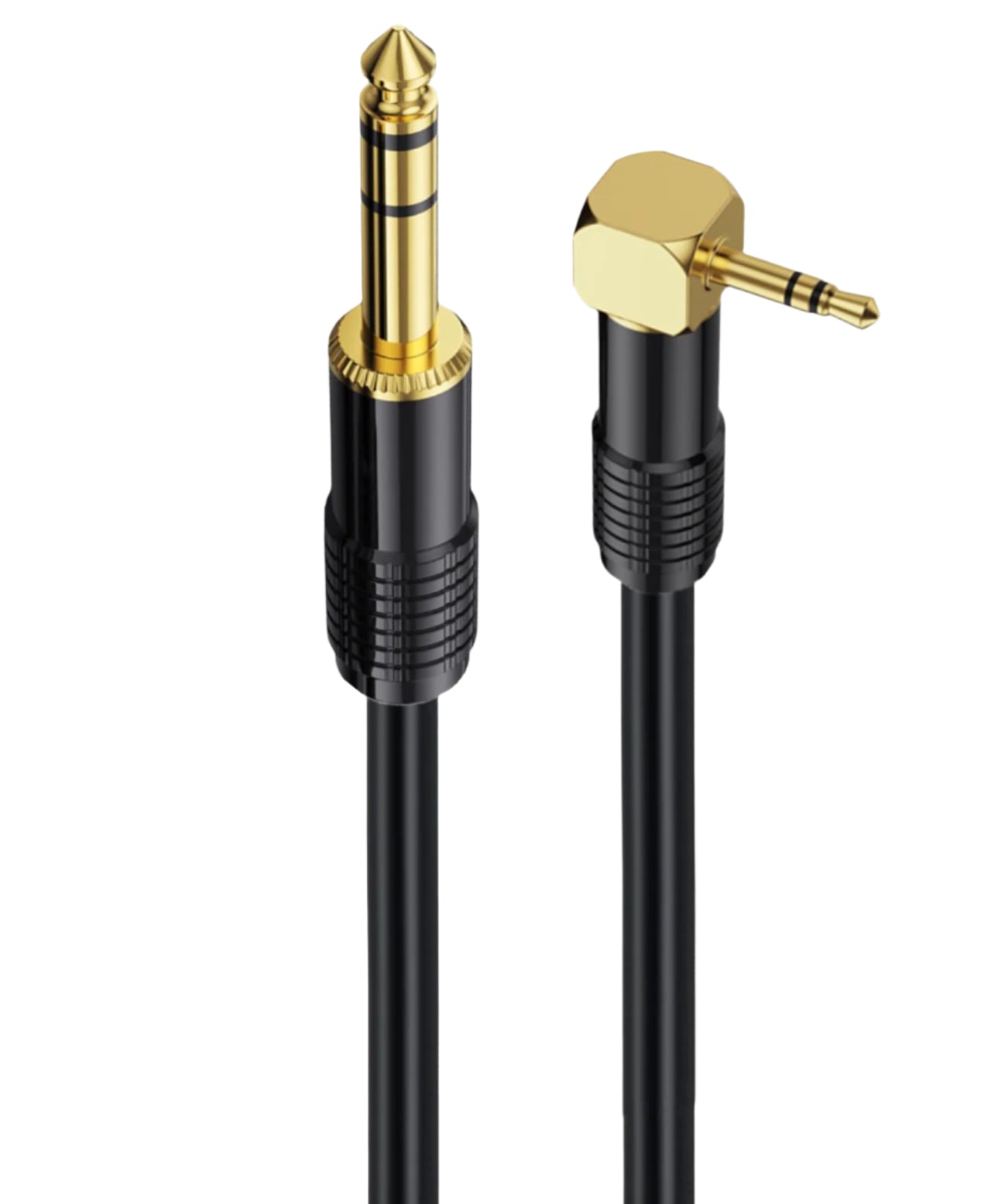 Two audio cables with gold connectors on a white background