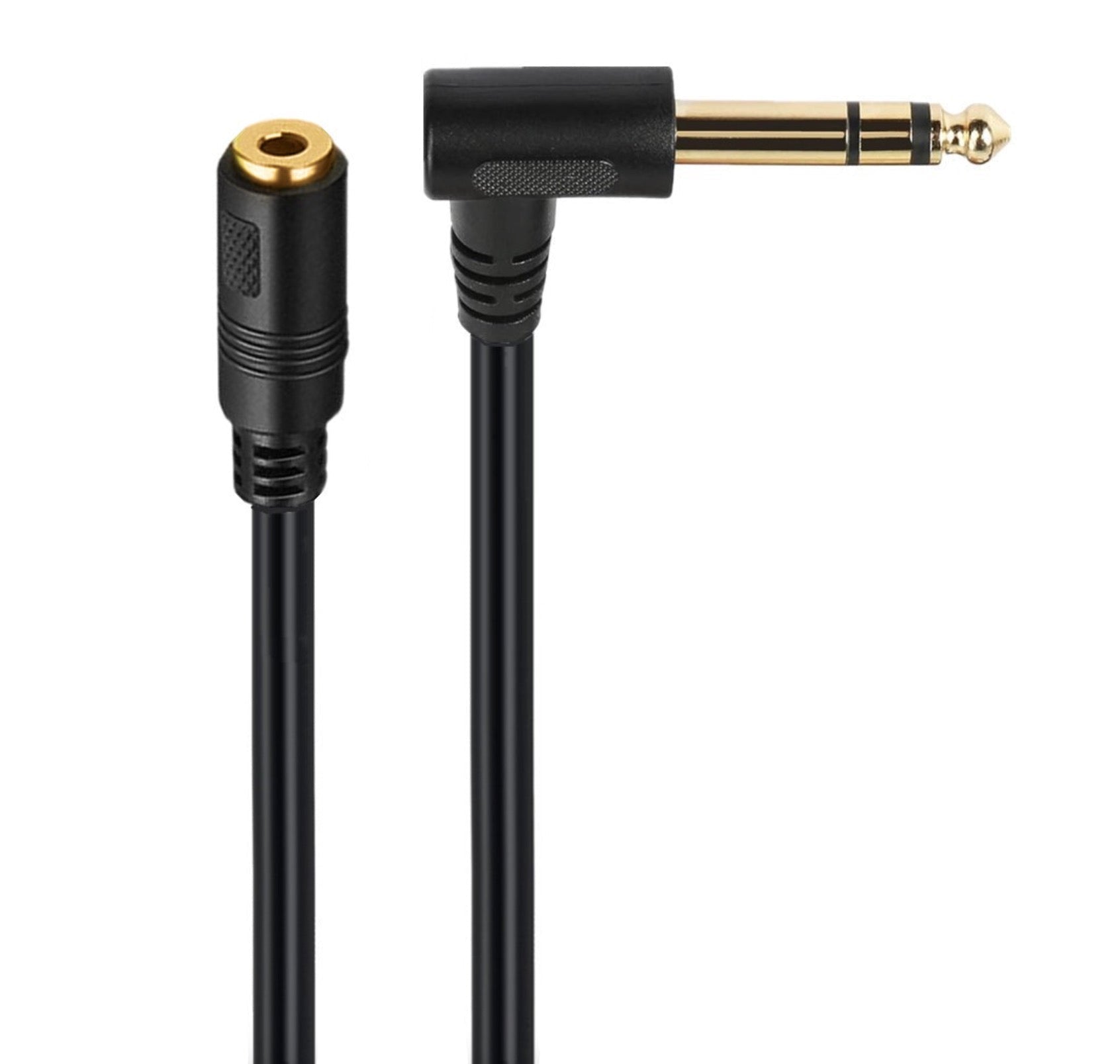 Right-angle 6.35mm 1/4 inch TRS male to 3.5mm 1/8 inch female stereo headphone adapter cable