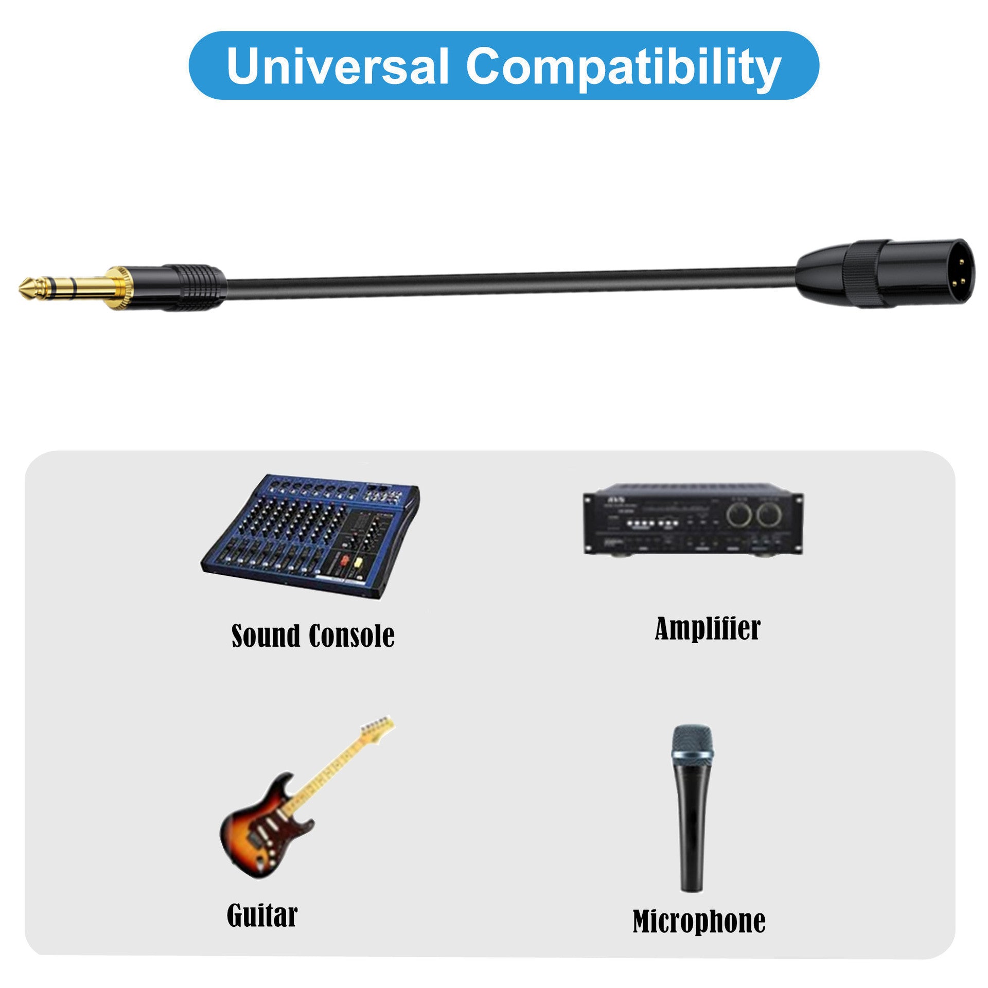 6.35mm Jack to XLR Speaker Cable, 1/4" TRS Stereo Male to XLR 3Pin Male Balanced Interconnect Stereo Audio Cable