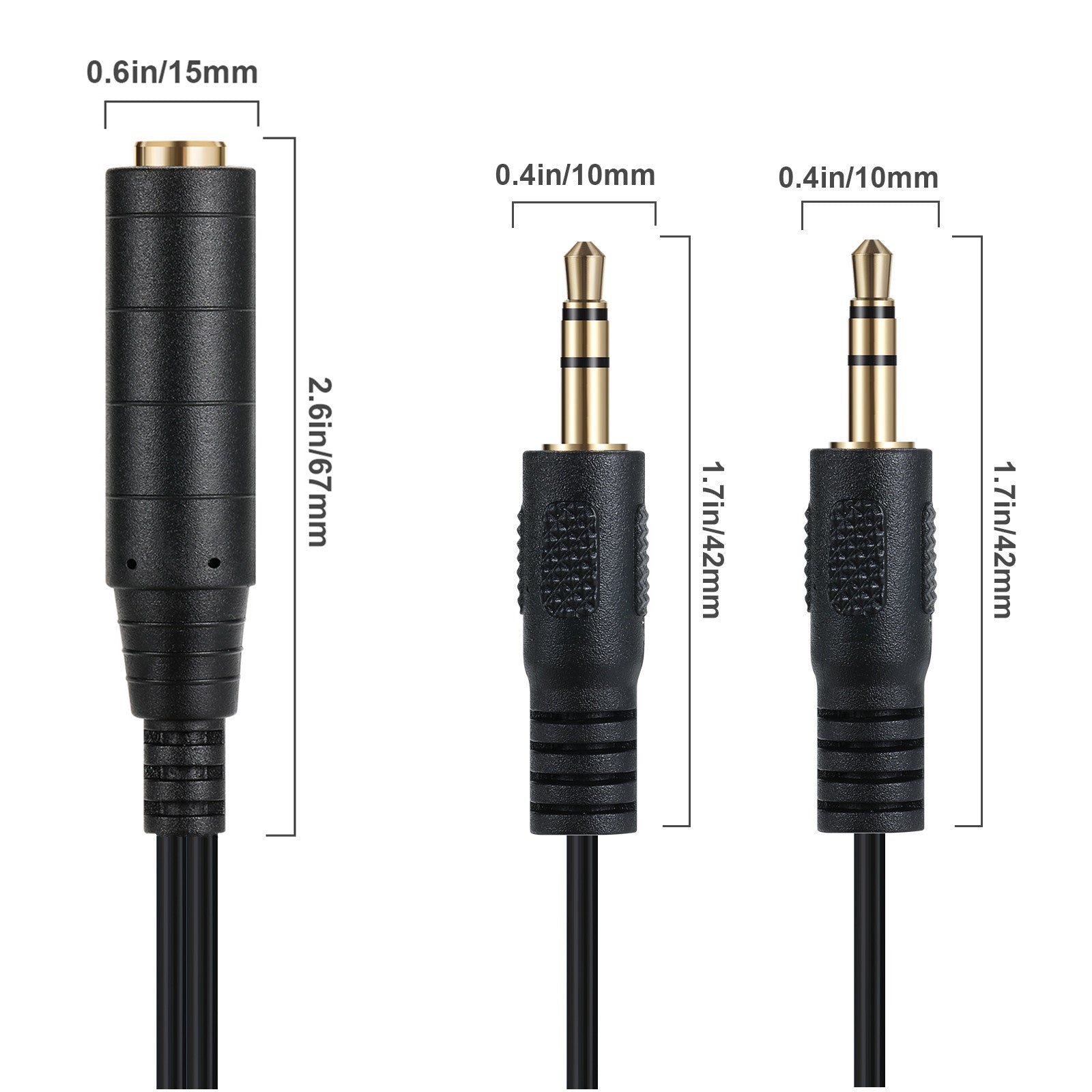 6.35mm 1/4 inch TRS Female to Dual 3.5mm Male Stereo Audio Y Splitter Cable