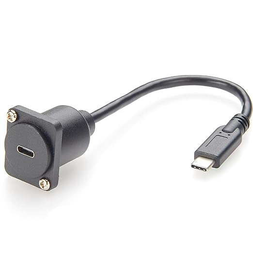 USB C Panel Mount Extension Cable, USB 3.1 Type C Female to Male Mount Socket
