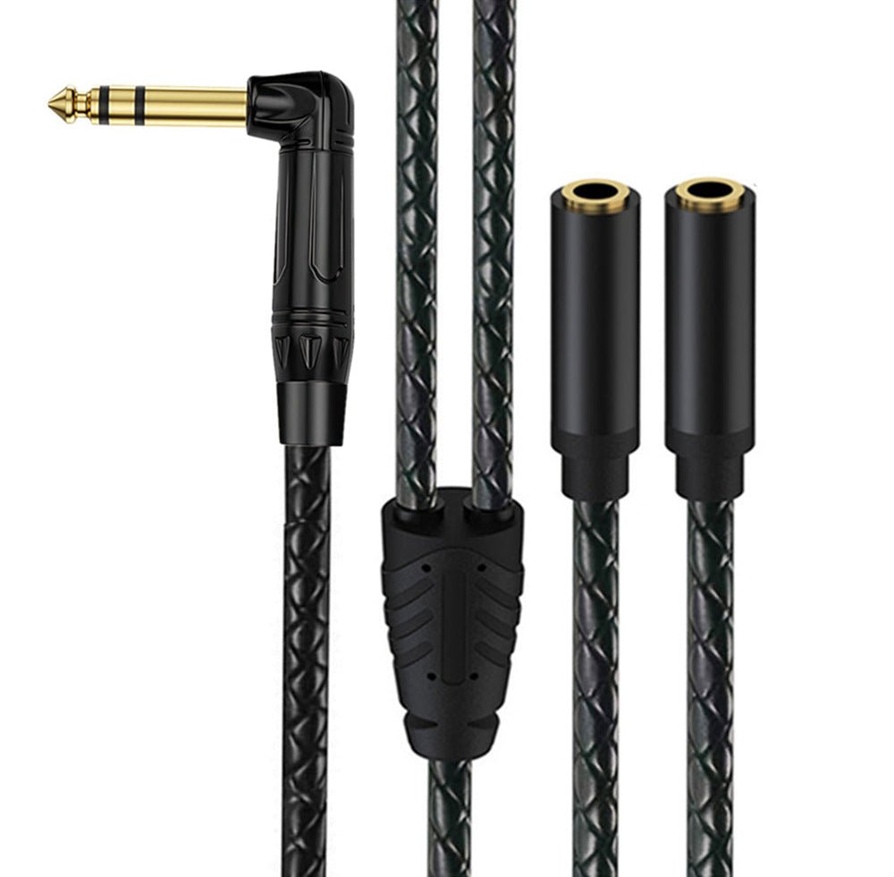 6.35mm right angle to dual 3.5mm audio splitter cable