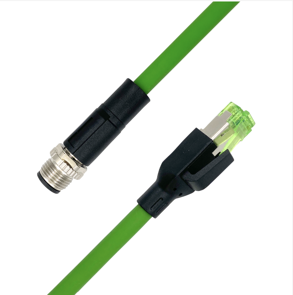 M12 D-coded male to RJ45 male Ethernet cable PUR jacket