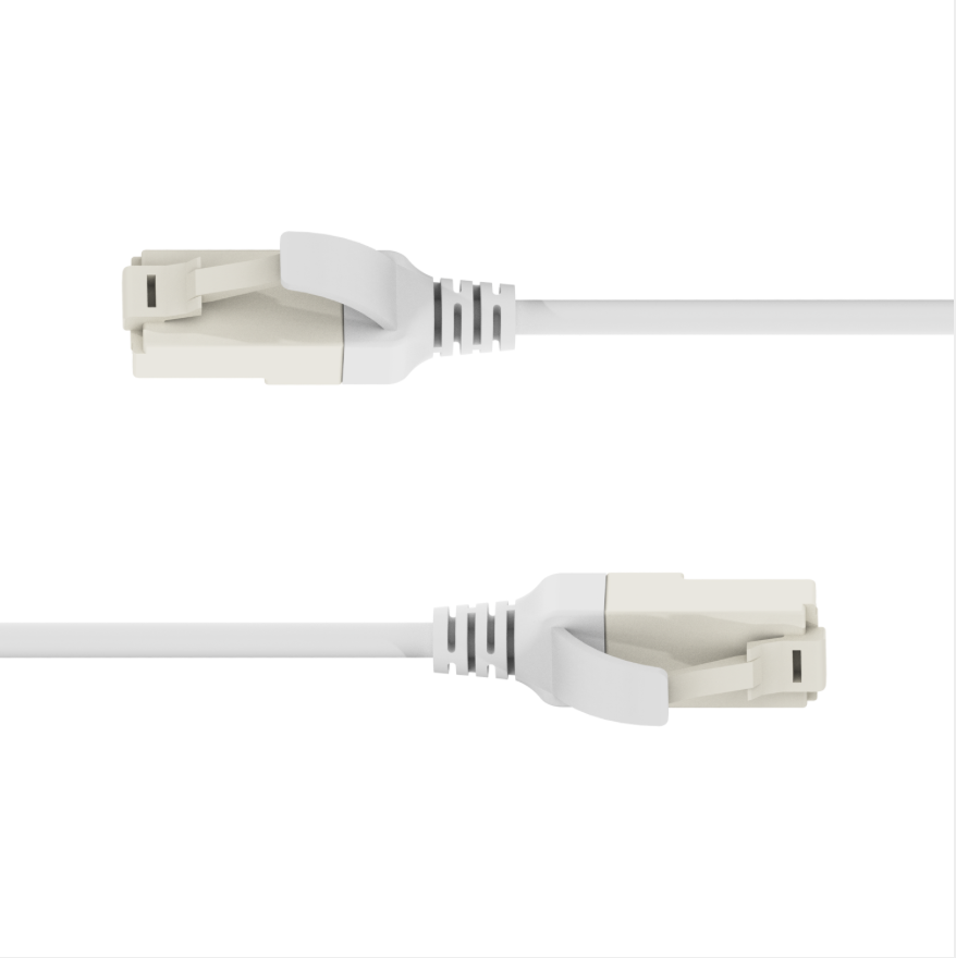 White Ethernet cable on a white background